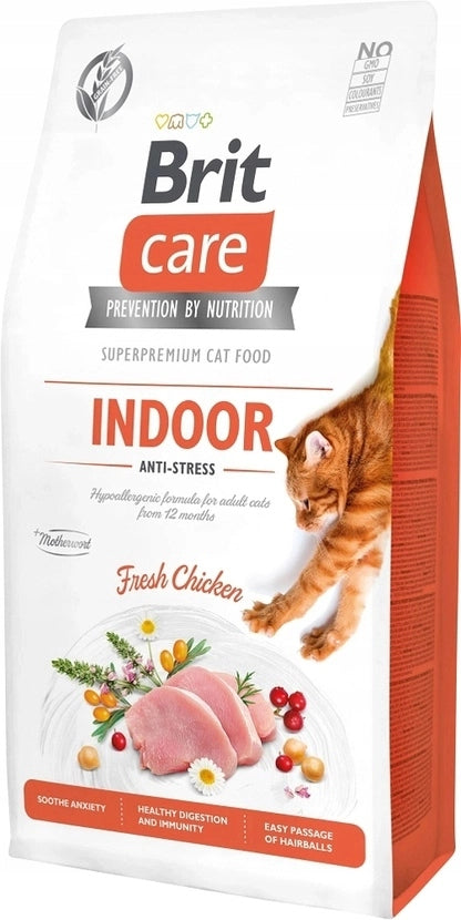 Brit Care sucha karma dla kota bezzbożowa 2 kg z kurczakiem – Indoor Anti-Stress