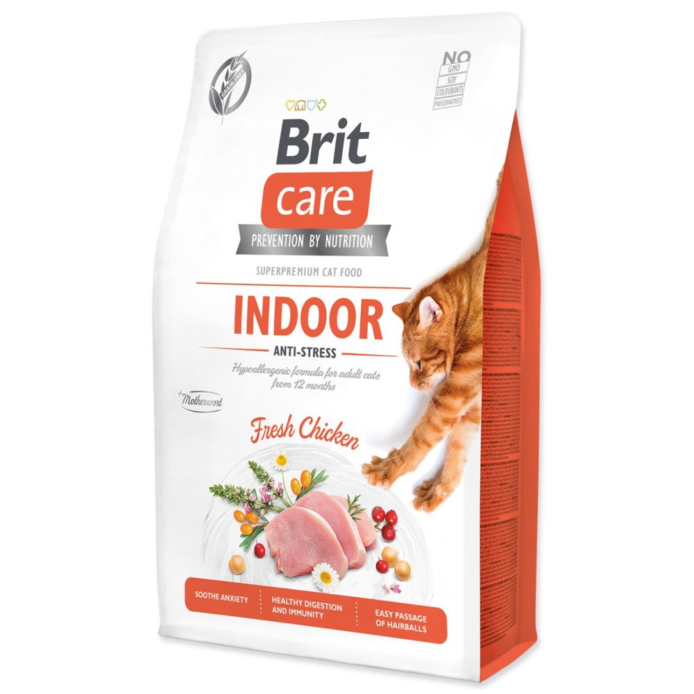 Brit Care sucha karma dla kota bezzbożowa 2 kg z kurczakiem – Indoor Anti-Stress