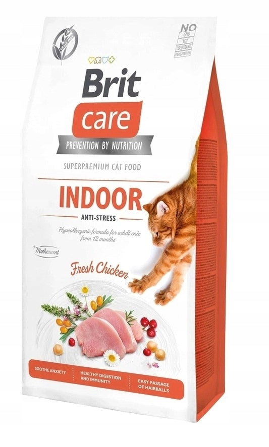 Brit Care sucha karma dla kota bezzbożowa 2 kg z kurczakiem – Indoor Anti-Stress