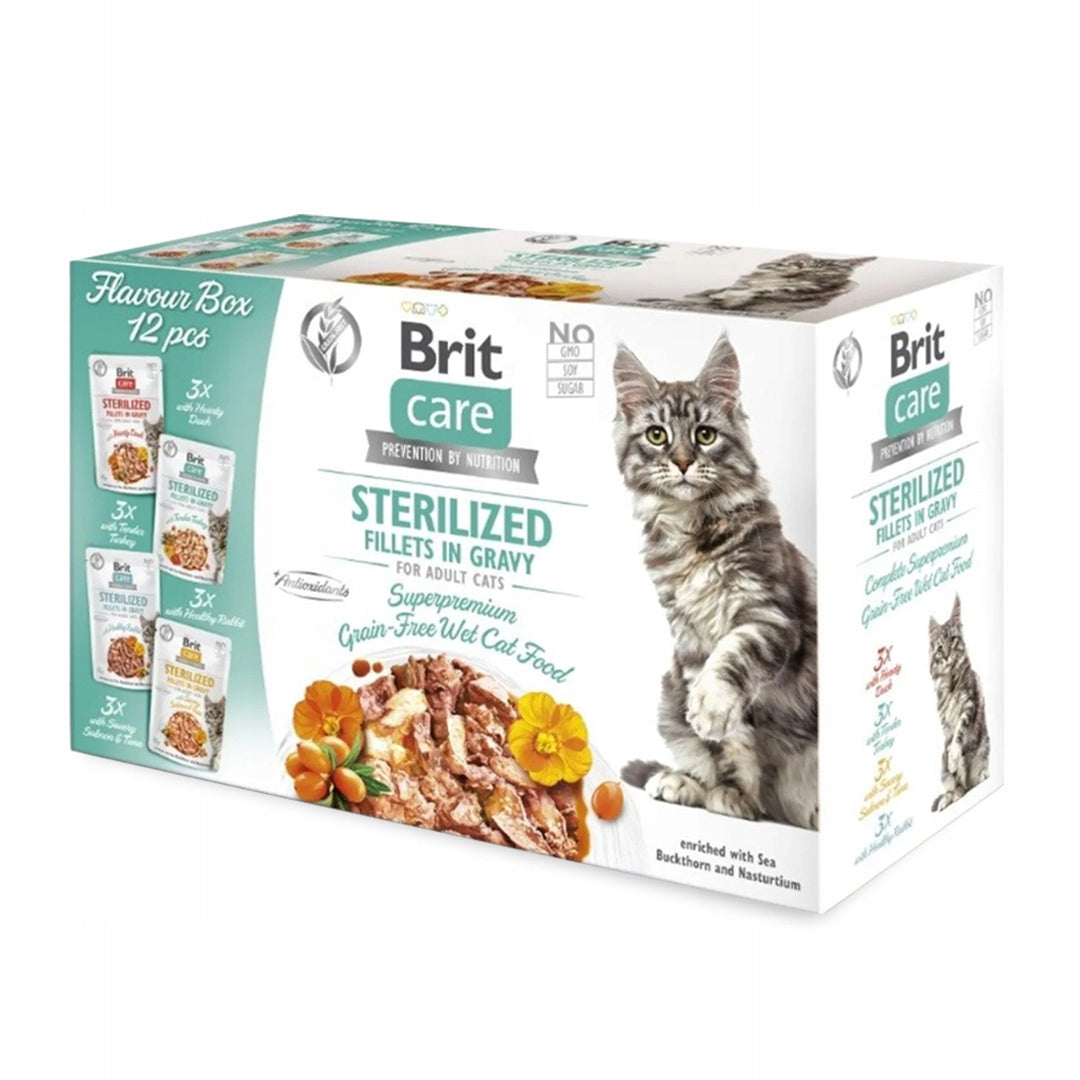 Brit Care mokra karma dla kota po sterylizacji 12 x 85 g – filety w sosie, mix smaków