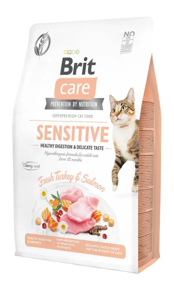 Brit Care Cat Grain-Free Sensitive sucha karma dla kota 2 kg – bezzbożowa, indyk i łosoś