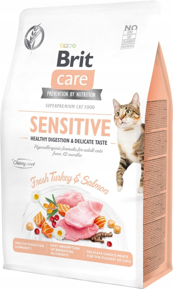 Brit Care Cat Grain-Free Sensitive sucha karma dla kota 2 kg – bezzbożowa, indyk i łosoś