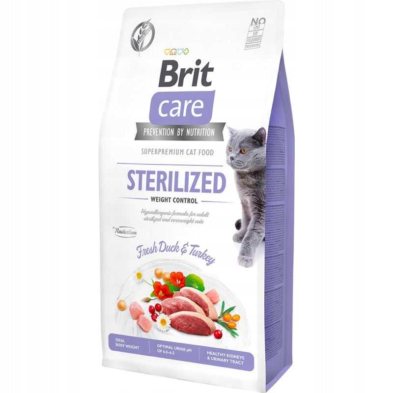 Brit Care Cat sucha karma dla kota sterylizowanego 2 kg – bezzbożowa, kaczka z indykiem