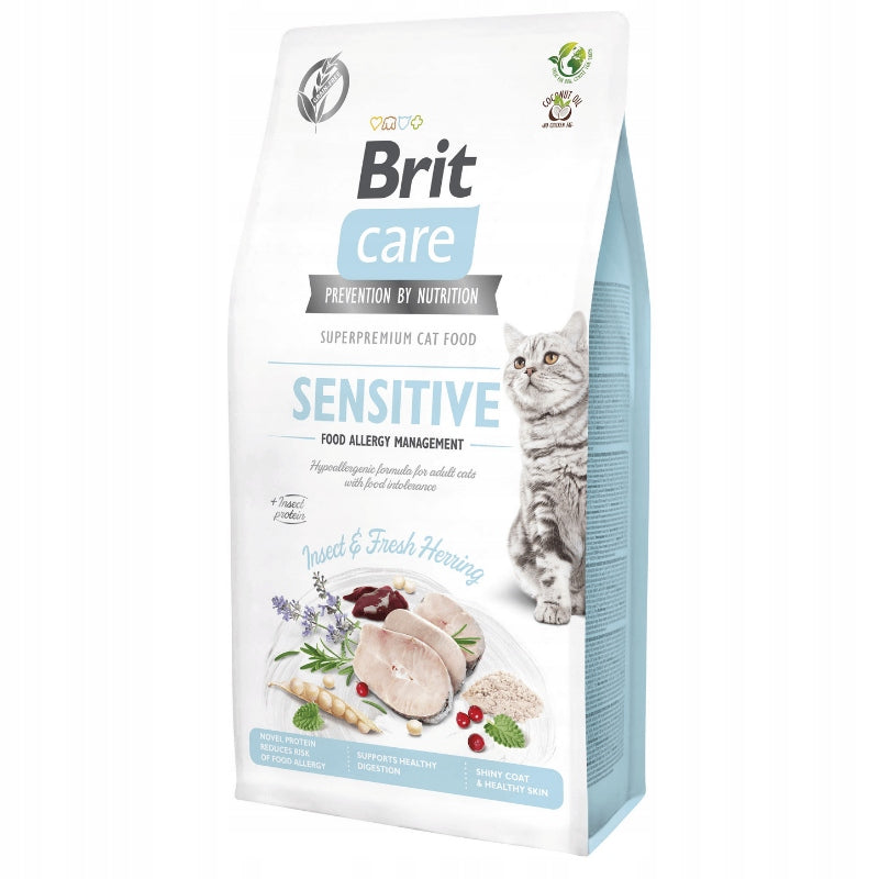 Brit Care karma sucha dla kota Sensitive 7 kg – bezzbożowa, owady i śledź, dla alergików