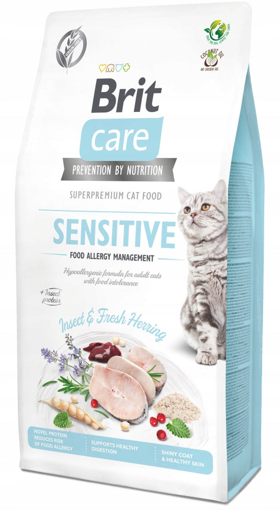Brit Care karma sucha dla kota Sensitive 7 kg – bezzbożowa, owady i śledź, dla alergików