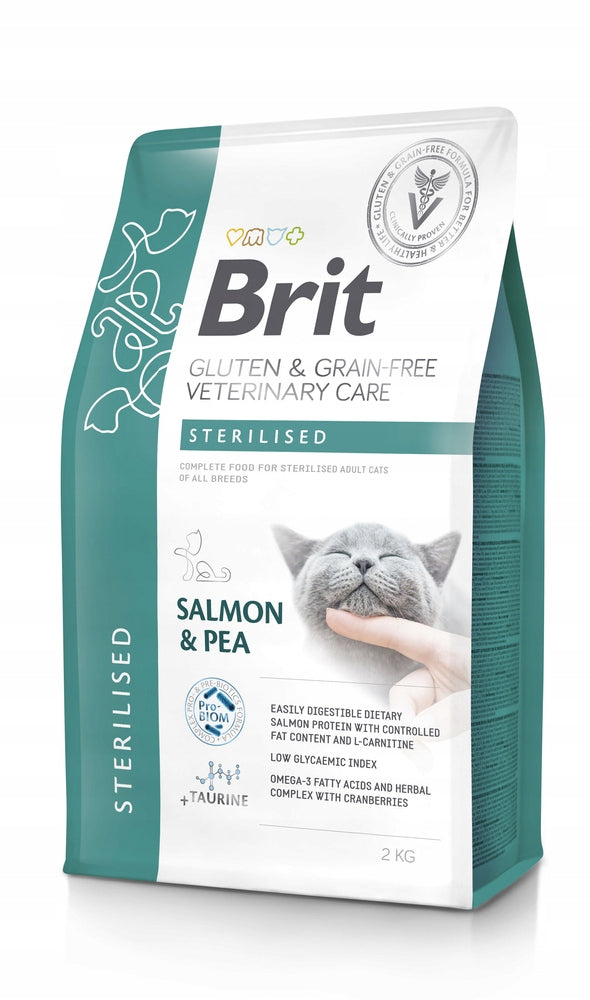 Brit Care sucha karma dla kota sterylizowanego 2 kg bez zbóż, hipoalergiczna – łosoś