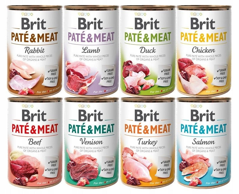 BRIT Pate&Meat mokra karma dla psa bez zbóż 8 x 400 g – mix smaków, puszki