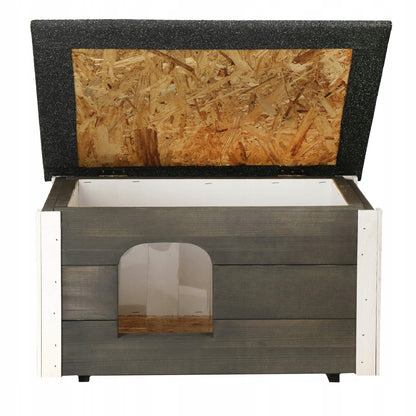 Springos Buda dla psa i kota ocieplana 54 x 39 x 30 cm, drewniana z kurtyną – szara
