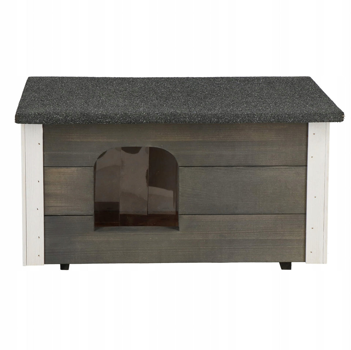 Springos Buda dla psa i kota ocieplana 54 x 39 x 30 cm, drewniana z kurtyną – szara