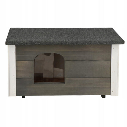 Springos Buda dla psa i kota ocieplana 54 x 39 x 30 cm, drewniana z kurtyną – szara
