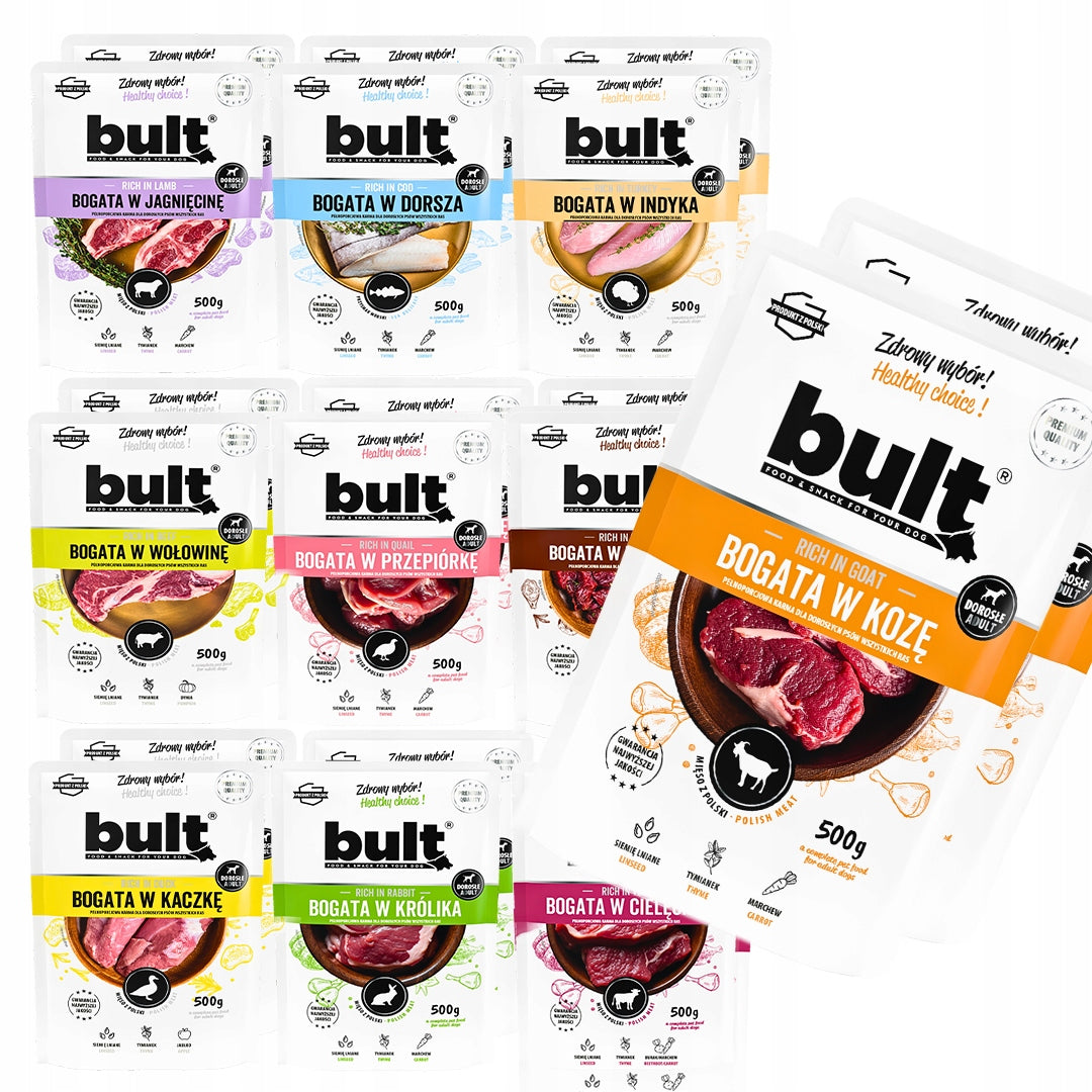 BULT Mokra karma dla psa 20 x 500 g mix 10 smaków – pełnoporcjowa, dla dorosłych psów