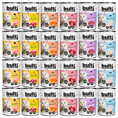 Bulti Mokra karma dla kota bezzbożowa w puszkach 24 x 400 g – mix 6 smaków