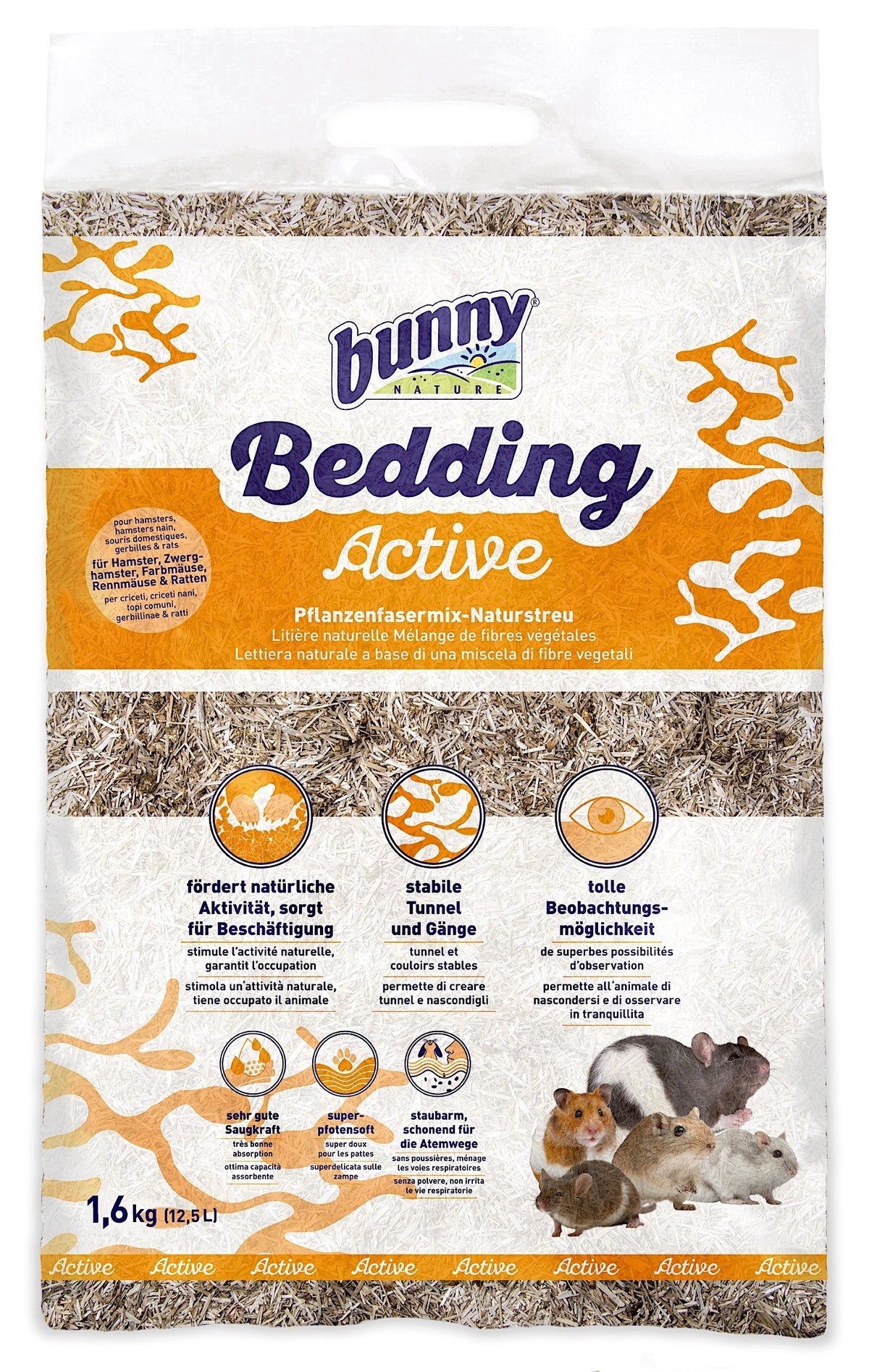 BUNNY NATURE Bedding Active ściółka dla chomika i gryzoni 12,5 l – lniana, do kopania tuneli