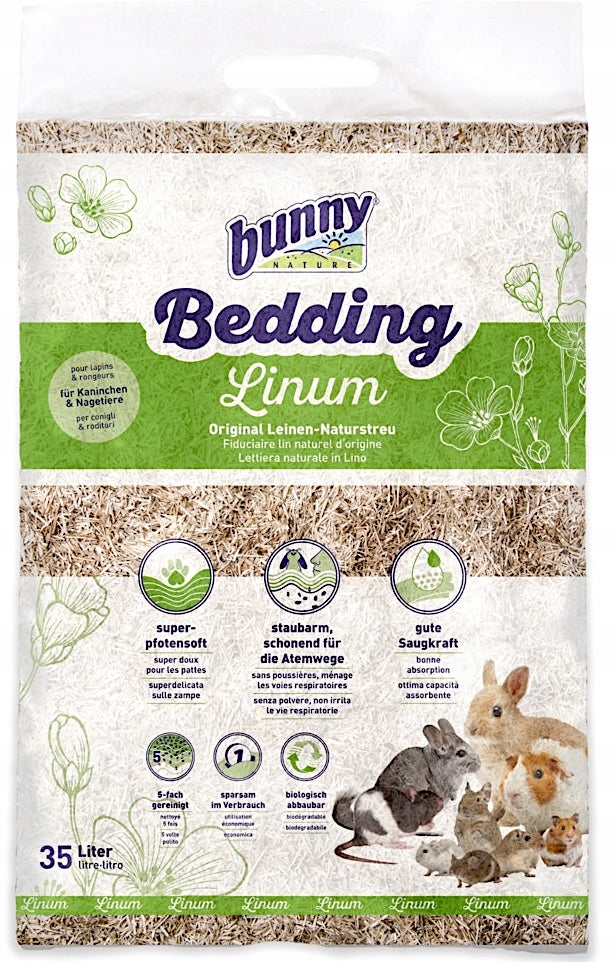 Bunny Nature Ściółka lniana 35 l dla królika i gryzoni – bezpyłowa, wiąże amoniak