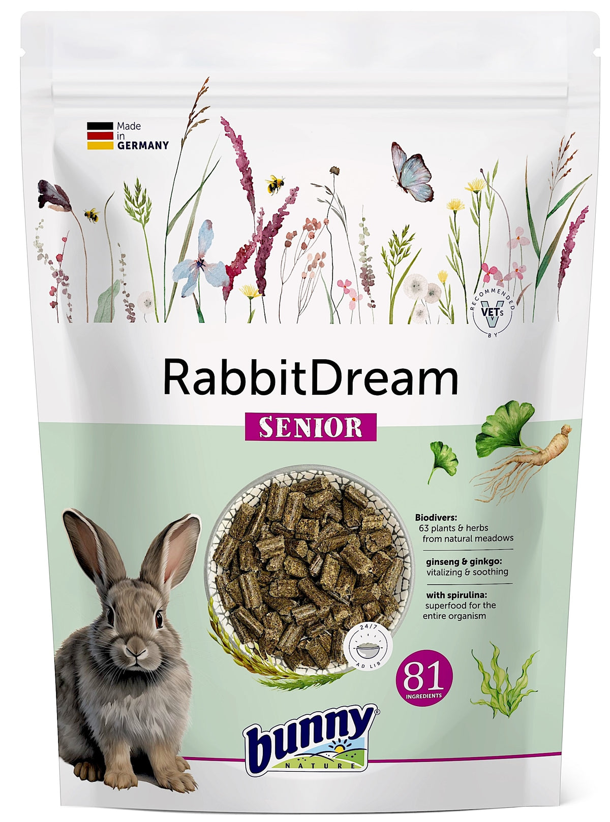 Bunny Nature Rabbit Dream Senior karma dla królika 1,5 kg – granulat z prebiotykiem i ziołami