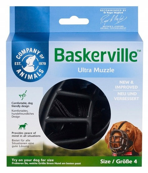 Baskerville Ultra kaganiec dla psa rozmiar 4 (L) fizjologiczny z neoprenem – czarny