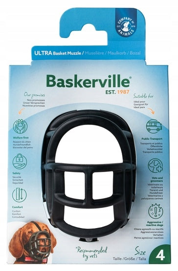 Baskerville Ultra kaganiec dla psa rozmiar 4 (L) fizjologiczny z neoprenem – czarny