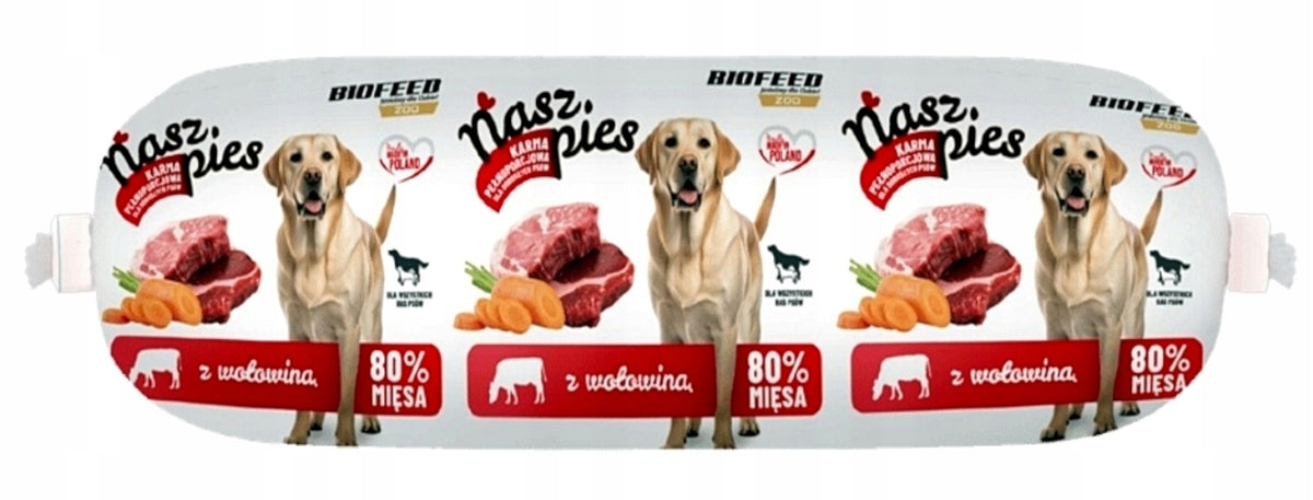 BioFeed Nasz Pies karma mokra dla psa w batonie z wołowiną 80% mięsa – zestaw 10 x 1000 g