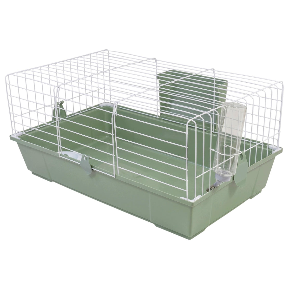 AquosPlast Klatka dla królika i świnki morskiej 80x46x36 cm z kuwetą 15 cm i wyposażeniem – oliwkowa