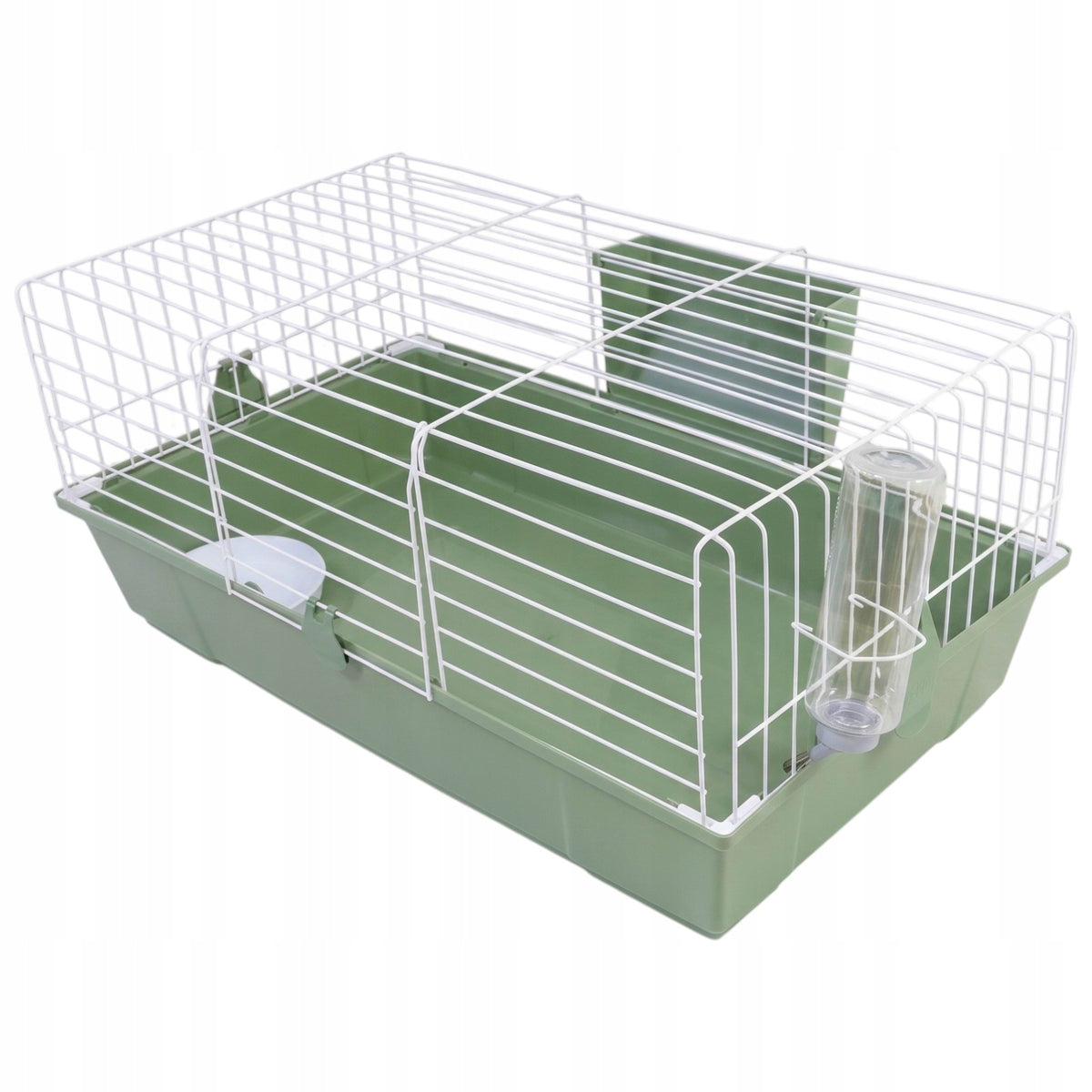 AquosPlast Klatka dla królika i świnki morskiej 80x46x36 cm z kuwetą 15 cm i wyposażeniem – oliwkowa