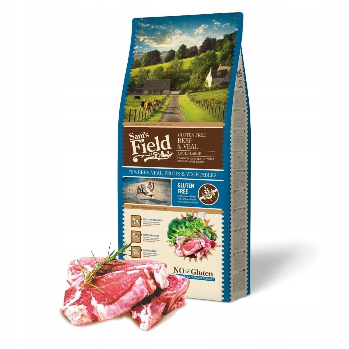 Sam's Field bezzbożowa sucha karma dla psa 13 kg – rasy duże, wołowina i cielęcina