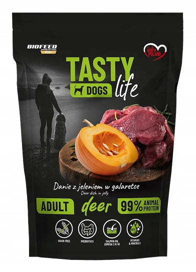 Biofeed Tasty Dog mokra karma dla psa jeleń 90% mięsa, bezzbożowa – 10 x 500 g