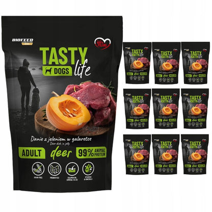 Biofeed Tasty Dog mokra karma dla psa jeleń 90% mięsa, bezzbożowa – 10 x 500 g