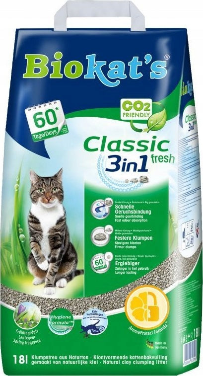 Biokat's Classic 3w1 Fresh żwirek bentonitowy dla kota 18 l zbrylający – świeża trawa