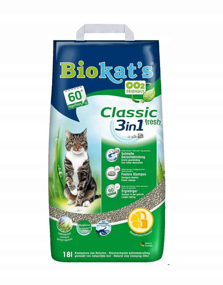 Biokat's Classic 3w1 Fresh żwirek bentonitowy dla kota 18 l zbrylający – świeża trawa