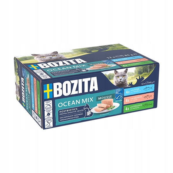 Bozita Mousse Mixed Ocean mokra karma dla kota, mus rybny 12 x 85 g – mix smaków