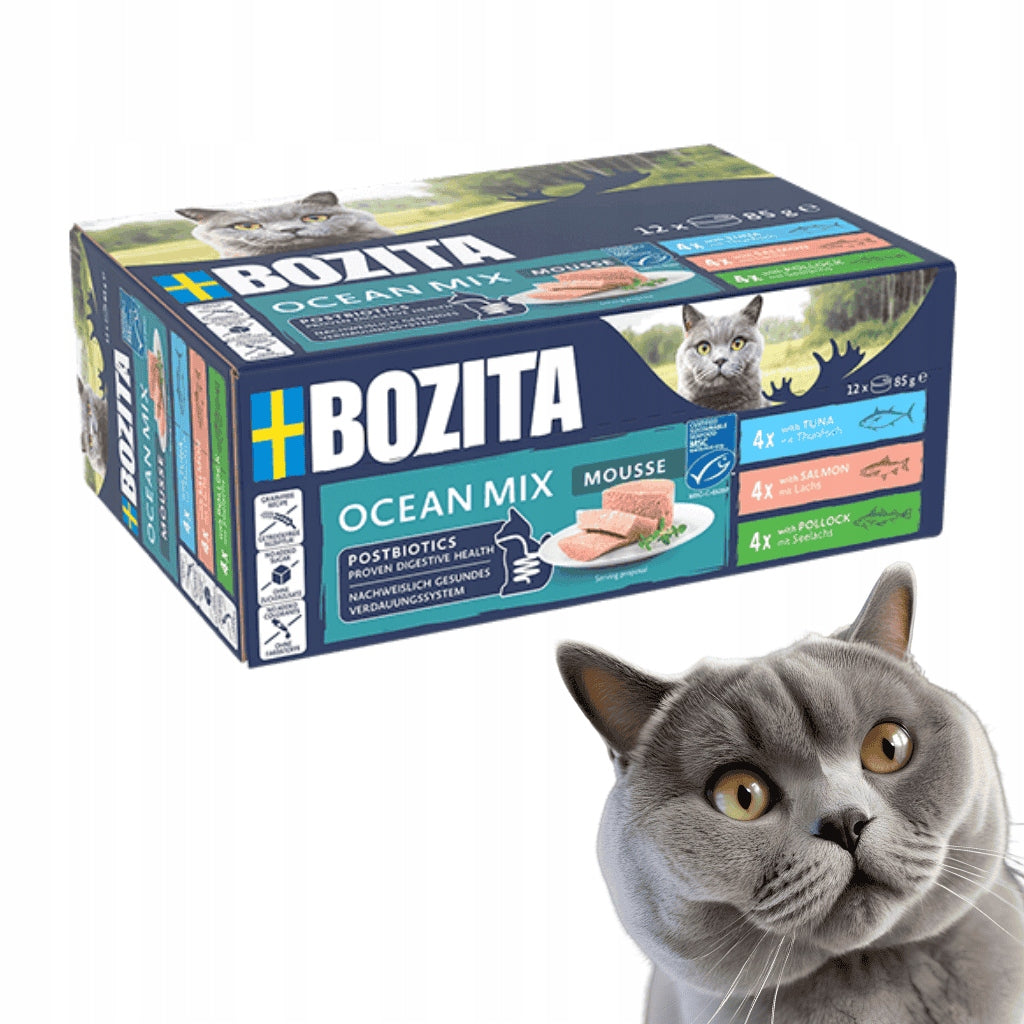 Bozita Mousse Mixed Ocean mokra karma dla kota, mus rybny 12 x 85 g – mix smaków