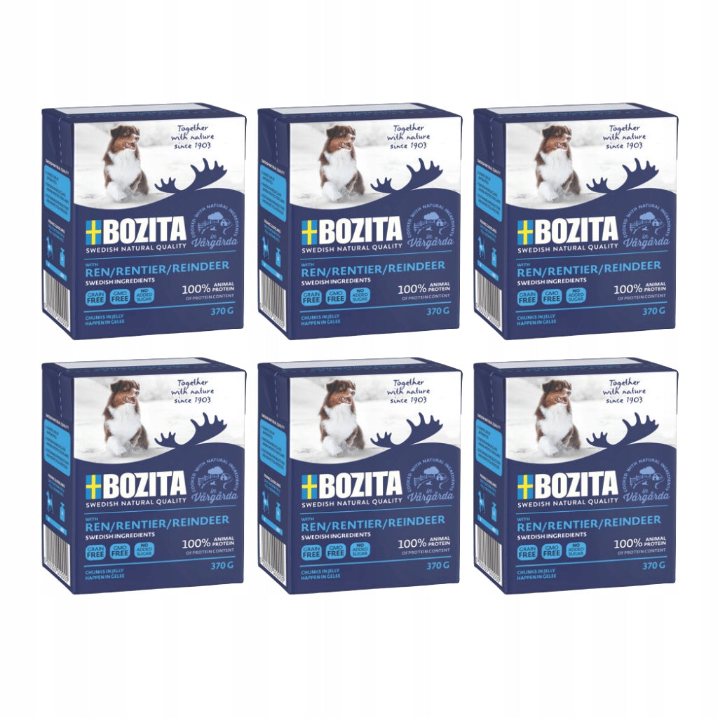 Bozita mokra karma dla psa z reniferem 6 x 370 g – bezzbożowa, kawałki w galaretce
