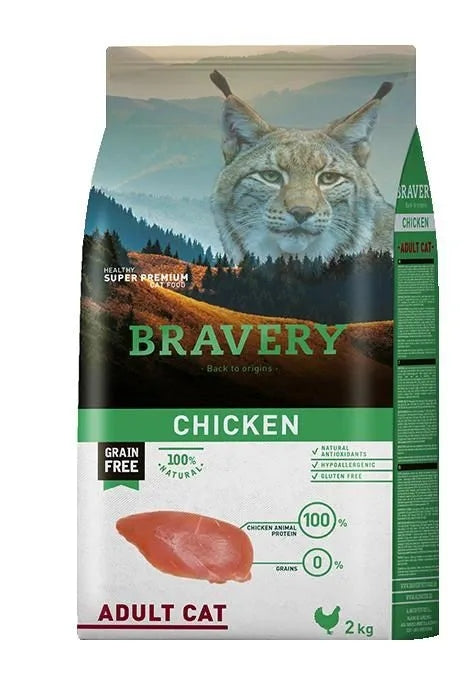 Bravery sucha karma dla kota dorosłego 7 kg bezzbożowa, hipoalergiczna – kurczak