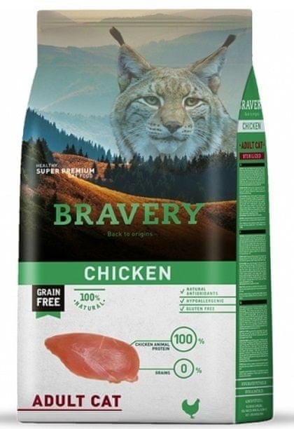 Bravery sucha karma dla kota dorosłego 7 kg bezzbożowa, hipoalergiczna – kurczak
