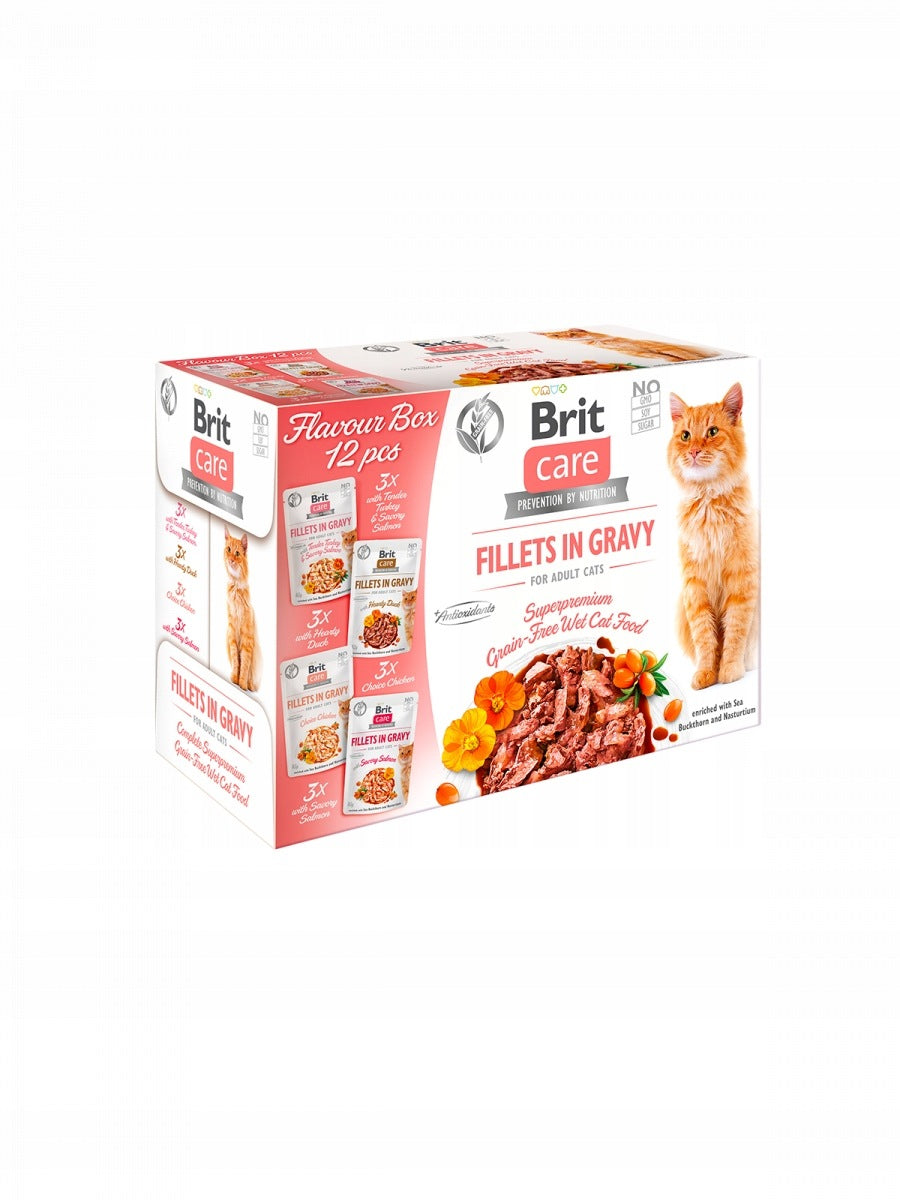 Brit Care Cat mokra karma dla kota bezzbożowa, filety w sosie 12x85 g – mix smaków