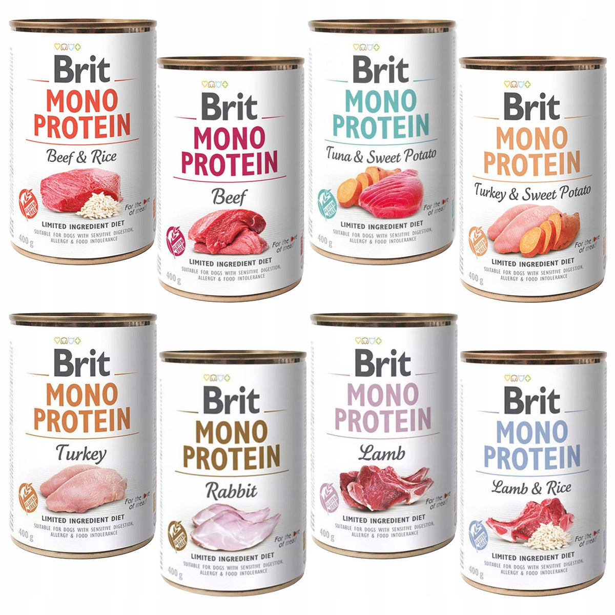 Brit Care Mono Protein mokra karma dla psa 8 x 400 g – bezzbożowa, monobiałkowa, mix smaków