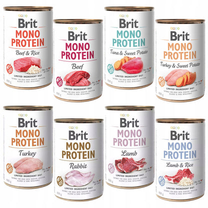 Brit Care Mono Protein mokra karma dla psa 8 x 400 g – bezzbożowa, monobiałkowa, mix smaków