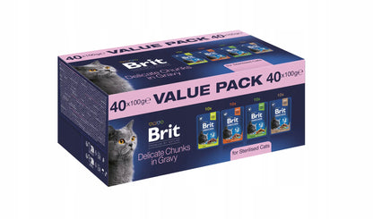 Brit Mokra karma dla kota sterylizowanego 40 x 100 g w saszetkach – mix smaków