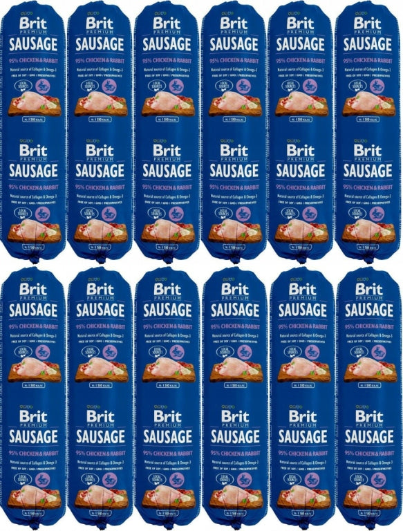 Brit Premium Sausage mokra karma dla psa, kurczak z królikiem 12 x 800 g – psy dorosłe