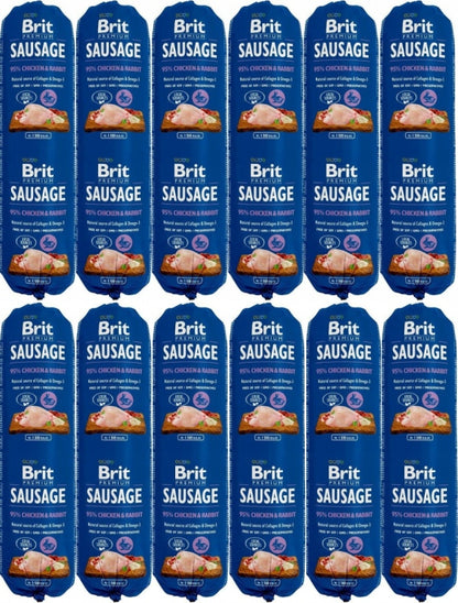 Brit Premium Sausage mokra karma dla psa, kurczak z królikiem 12 x 800 g – psy dorosłe