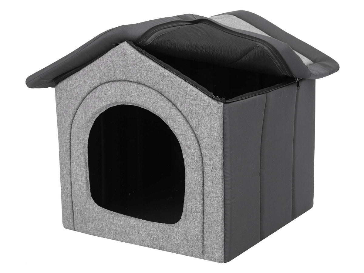 Doggy Miękka buda dla psa 60x70x63 cm – składany domek legowisko XL do domu, grafit