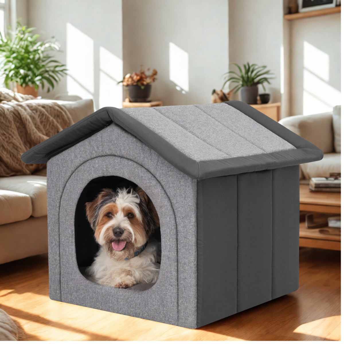 Doggy Miękka buda dla psa 60x70x63 cm – składany domek legowisko XL do domu, grafit
