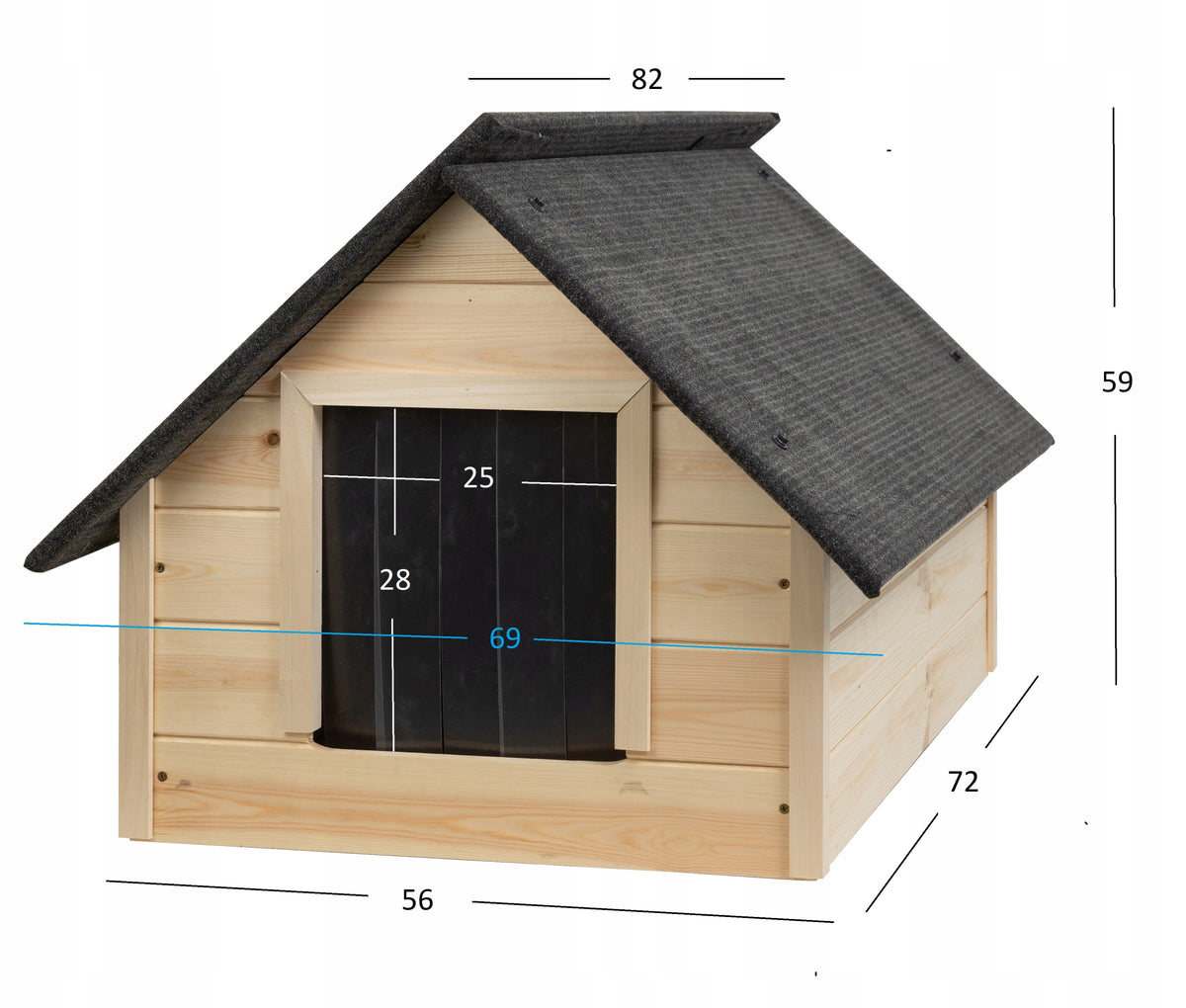 Drewniana buda dla psa ocieplana, rozmiar M 82 x 69 x 59 cm, z wiatrołapem – teak