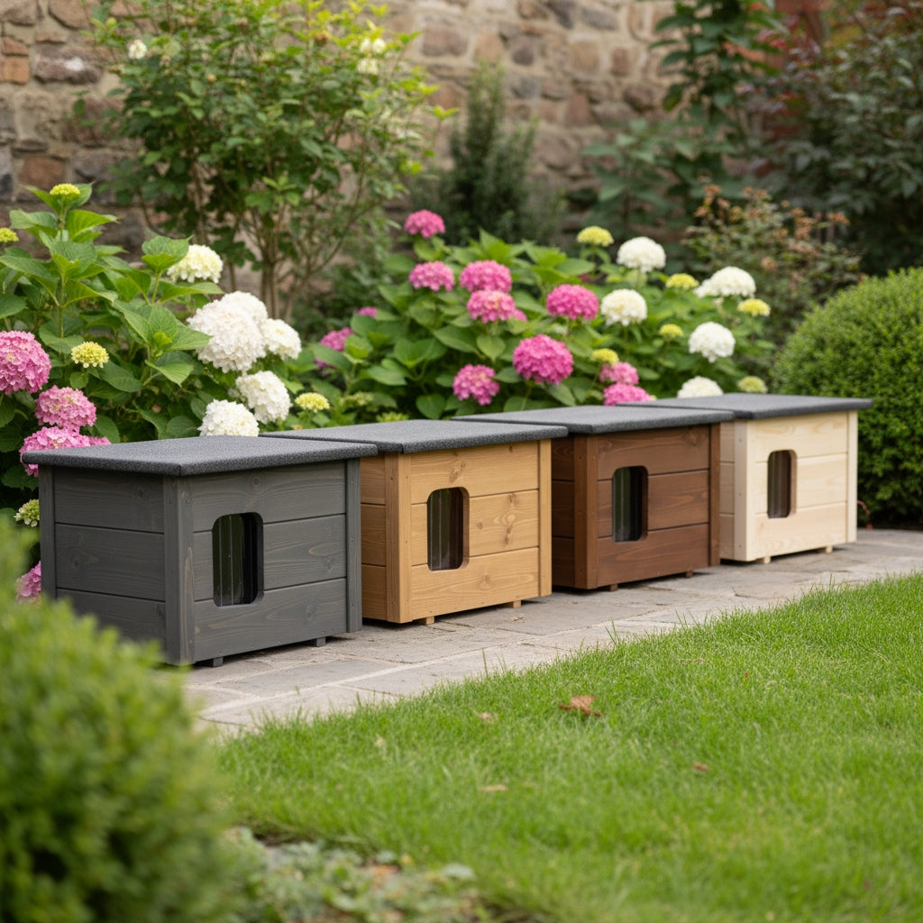 Ocieplana budka dla kota 57 x 47 x 48 cm z drewna świerkowego, wodoodporna – niemalowana
