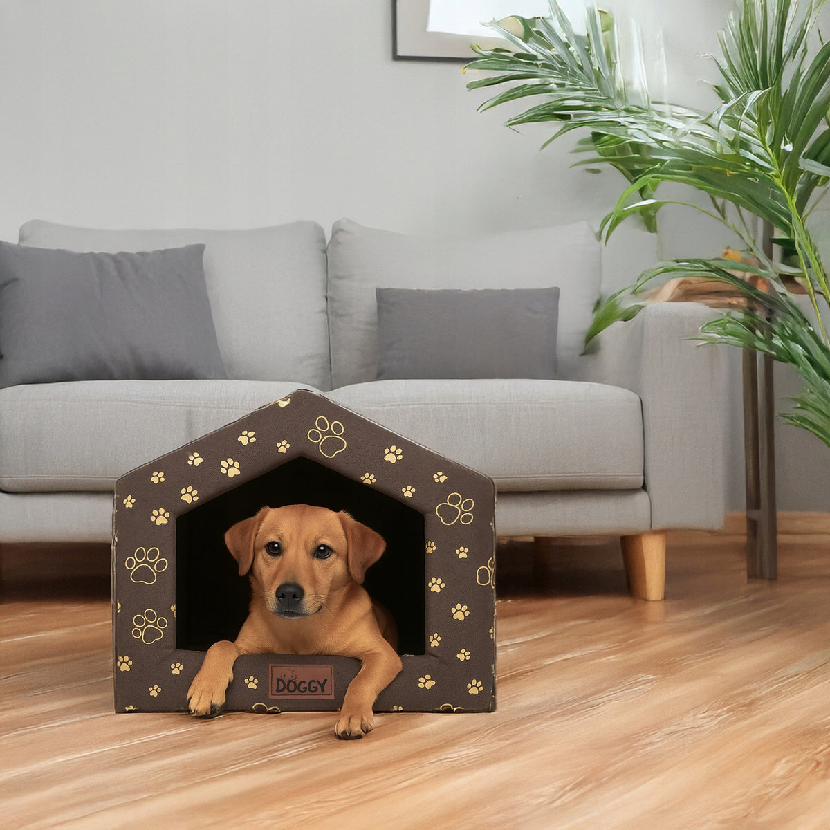 Doggy Buda Smart budka legowisko dla psa i kota 59x55 cm z poduszką, wodoodporna – brązowa