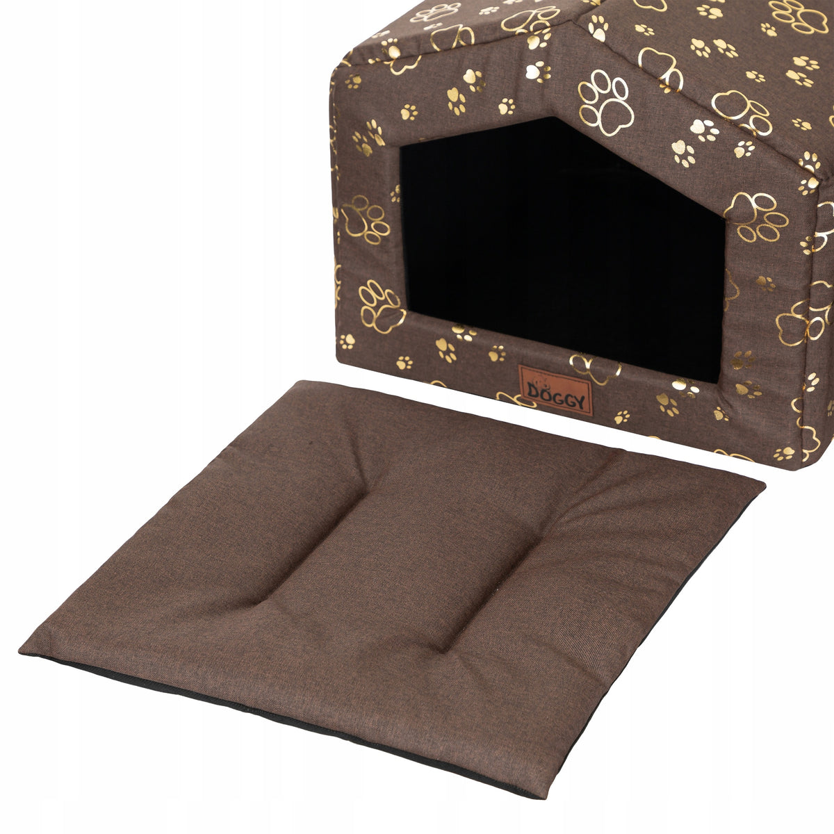 Doggy Buda Smart budka legowisko dla psa i kota 59x55 cm z poduszką, wodoodporna – brązowa