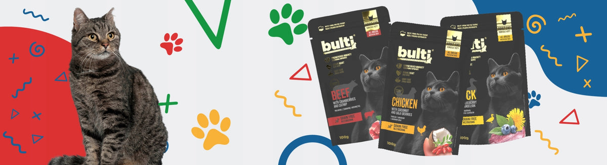 Bulti Superfoods mokra karma dla kota bezzbożowa 30 x 100 g – mix smaków kaczka, kurczak, wołowina