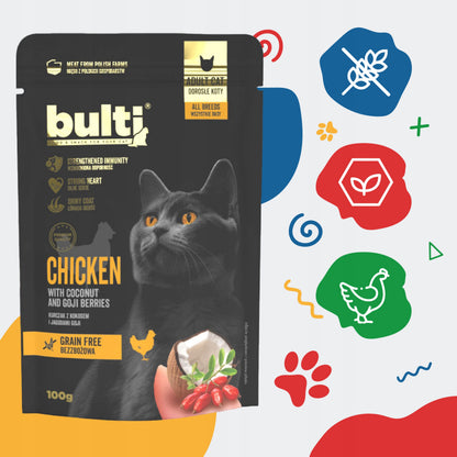 Bulti Superfoods mokra karma dla kota bezzbożowa 30 x 100 g – mix smaków kaczka, kurczak, wołowina