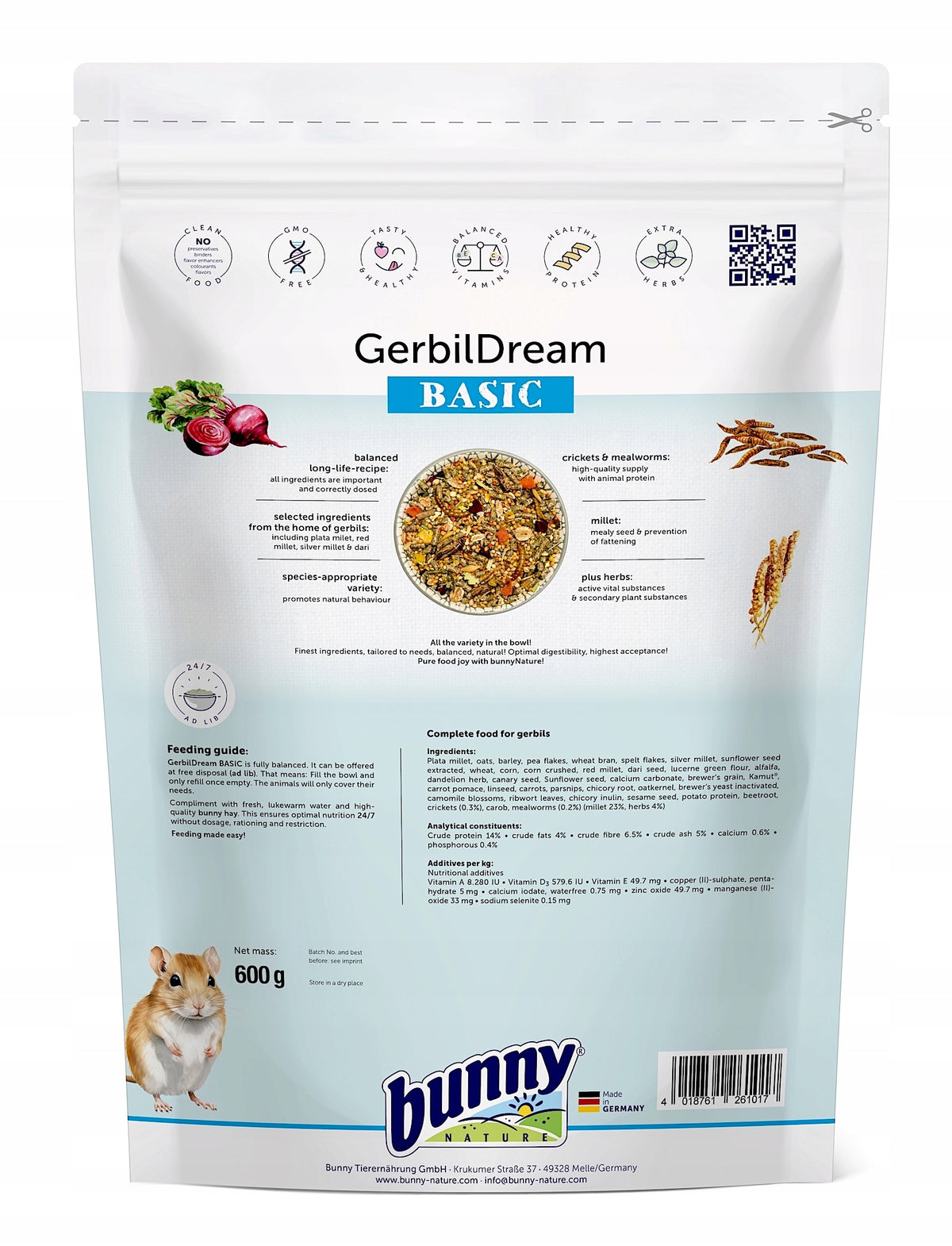 Bunny Nature Gerbil Dream Basic karma dla myszoskoczek 600 g – mieszanka 37 składników