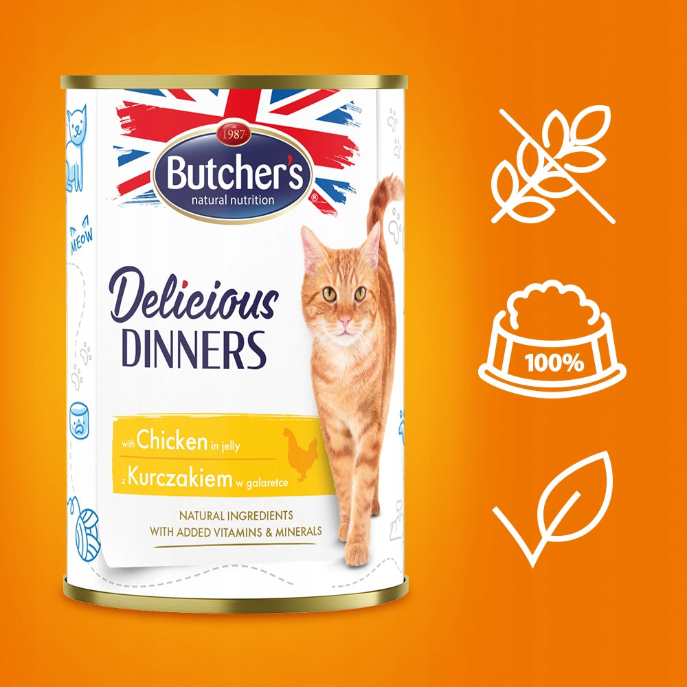 Butcher's Delicious Dinners mokra karma dla kota z kurczakiem 10x400 g – bezzbożowa